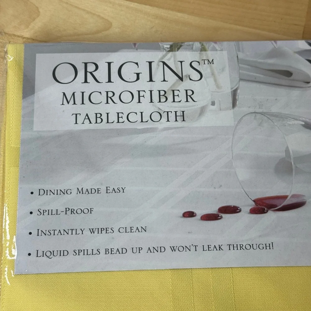 Origins Microfiber Tablecloth Yellow Square 52x52‎ Spill Proof Checkered NOS